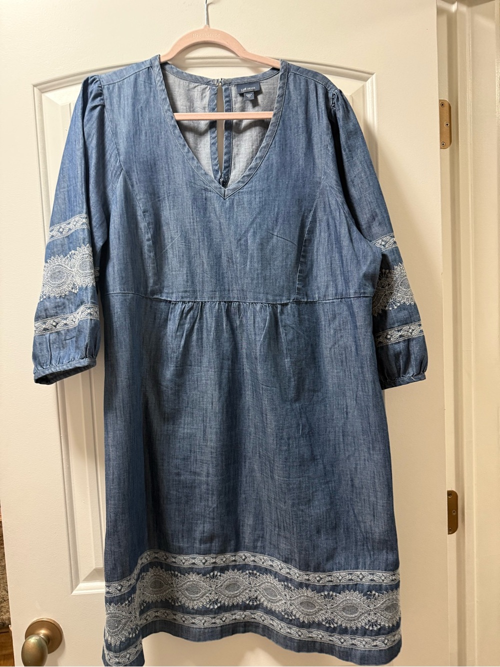 J. Jill Denim-Blue Embroidered Midi Dress